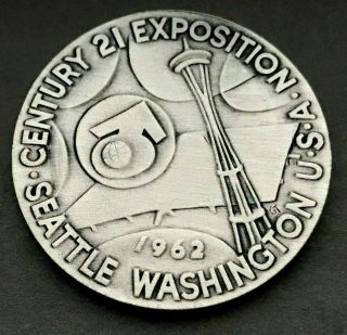 1962 Century 21 Seattle Worlds Fair Commemorative Silver Medal Space Age