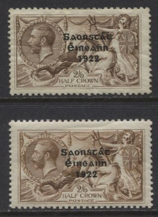 Ireland 1922 2/6 Seahorses In 2 Different Shades Mlh / Mh