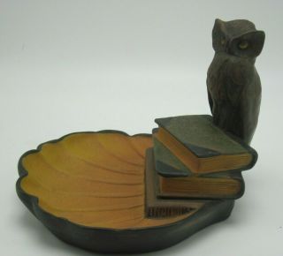 P.  Ipsen Enke P&e Danish Art Pottery Trinket Dish Owl Atop Stack Of Books T3