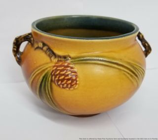 Vintage Roseville Pottery Pinecone 1930s 632 - 4 Bowl Vase Jardiniere 2