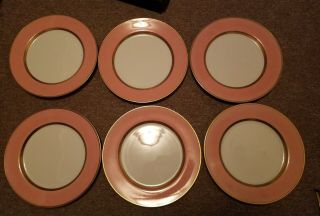 Set Of 6 Vintage Fitz & Floyd Renaissance Peach Dinner Plates Gold Trim 10 3/8 "