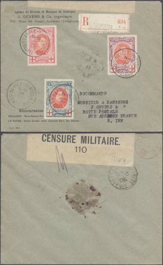 Belgium Wwi 1917 - Registered Cover To France - Censor 10000/108