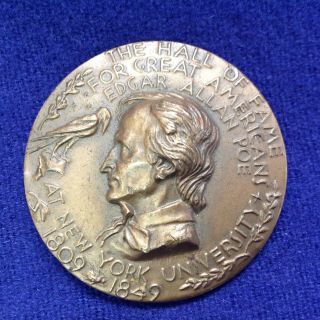 Old Edgar Allan Poe Signed Bronze Medal Medallion By Michael Lantz York Univ