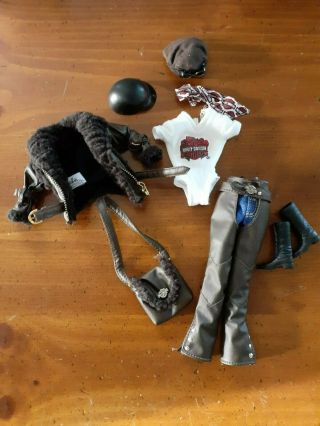 Harley - Davidson Barbie Doll Chaps,  Motorcycle Cap And Shades " Leather " Jacket