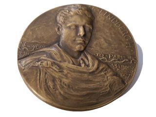 1927 Charles Lindbergh York To Paris Bronze Medallion By Charles L.  Hinton.