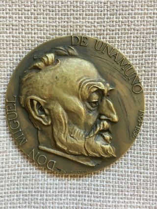Antique And Rare Bronze Medal Of Don Miguel De Unamuno