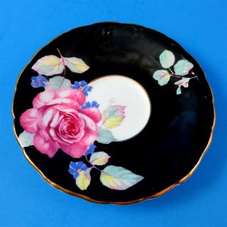 Huge Pink Rose on Black Paragon Cup,  Saucer and Plate Trio (different stamps) 3
