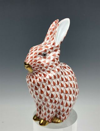 Herend Hungary Bunny Rabbit Rust Fishnet Hand Painted Porcelain Figurine Nr Fcd