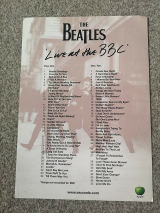 Official THE BEATLES LIVE AT THE BBC Promo Flyer For Album Release 2