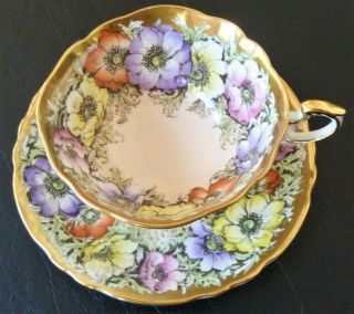 Vintage Paragon Bone China England Poppies Anemones Tea Cup & Saucer Set