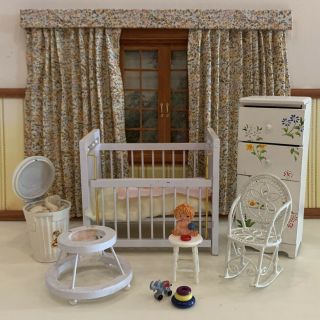 1:12 Dollhouse Miniature 6 Pc White Wood Nursery Furniture Baby Bedroom Set