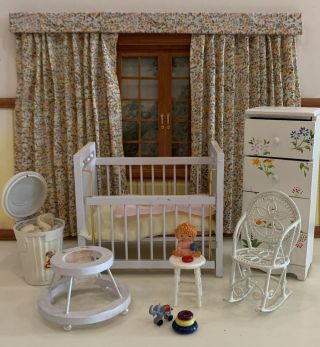 1:12 Dollhouse Miniature 6 Pc White Wood Nursery Furniture Baby Bedroom Set 2