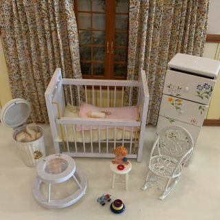 1:12 Dollhouse Miniature 6 Pc White Wood Nursery Furniture Baby Bedroom Set 3
