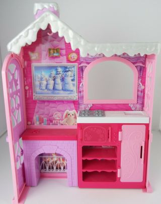 Barbie Sisters Cozy Ski/snow Cabin/lodge Playhouse/dollhouse Pink/white Mattel