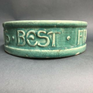 Vintage McCoy Pottery Feeding Bowl Dish To Man ' s Best Friend His Dog Green Glaze 3