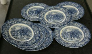 8 Staffordshire England Liberty Blue Luncheon Lunch Plate Washington Valley