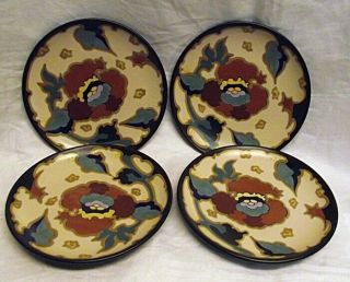 Rare Early 1900s Regina Gouda Art Pottery Holland Lydia Black Set Of 4 Plates 7 "
