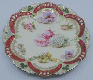 Old Rs Prussia Cake Plate,  Mold 82,  Heavy Decoration,  Flowers,  Jewels,  Shamrocks