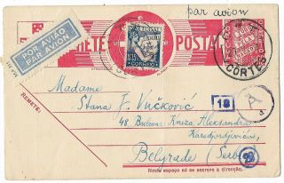 Portugal 1942 German Censor Airmail Postal Stationery Card To Serbia