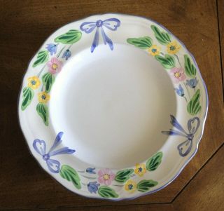 6 Herend Village Pottery Blue Bow Dinner Plates