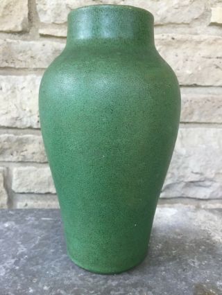 Arts And Crafts American Art Pottery Matte Green Vase Red Clay