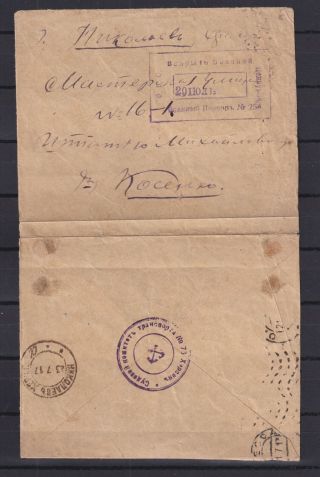 Russia 1917,  Stampless Cover From Kherson To Mikolaev,  Censor 254,