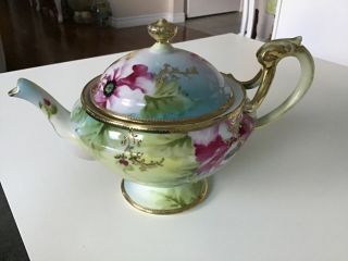Vintage Nippon Hand Painted Roses Gold Accented Floral Teapot