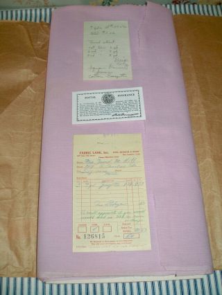 7 Yards 1950 ' s Lavender Cotton Georgette/Crepe,  Receipt San Leandro,  CA 2