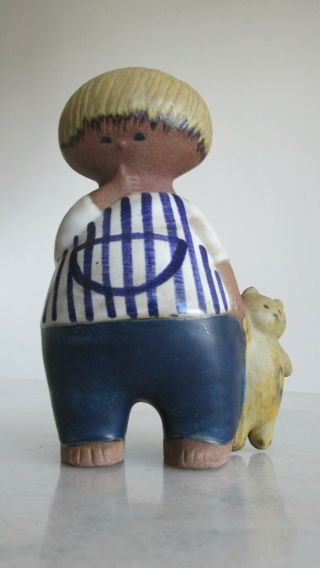Vintage Lisa Larson For Gustavsberg Malin Boy With Bear Figurine Mcm Ships