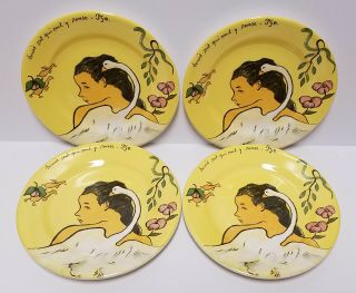 4 Plates Musee Paul Gauguin Tahiti Leda 1889 Gien France Girl & Swan 8.  5 " Yellow
