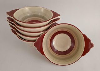 Susie Cooper Wedding Ring Band Lugged Cereal Soup Bowls Gray Rust Tan Art Deco