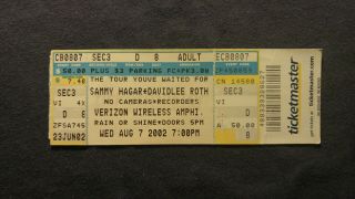 Sammy Hagar/david Lee Roth Concert Ticket Stub 8/7/2002 Charlotte,  Nc