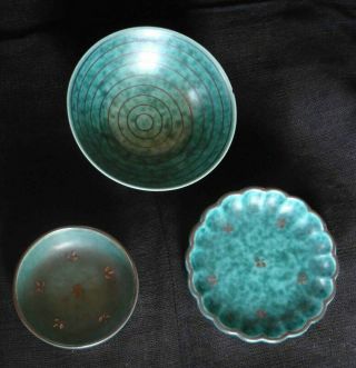 3 Argenta Dishes W/ Silver,  Gustavsberg,  Swedish Mid - Century Modern Ceramic