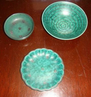 3 Argenta dishes w/ silver,  Gustavsberg,  Swedish mid - century modern ceramic 2