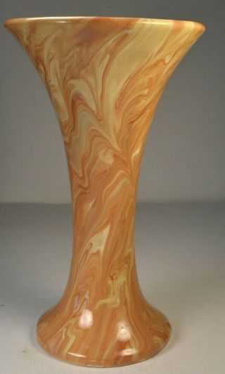 Weller Marbleized Vase.  9.  5 " Tall.  Orange And Yellow.  1914.