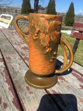 Roseville Pottery Bushberry Vase,  Shape 32 - 7,  Brown/woodland Orange