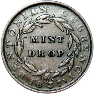 1837 Bentonian Currency Drop Hard Times Token Ht - 61 Low 37