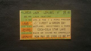 Green Day W/ Scott Weiland Concert Ticket Stub 5/25/1998 Burgettstown,  Pa