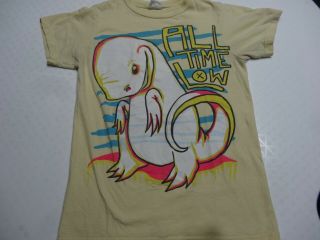 All Time Low T Shirt Rare Hard To Find Size Xs Yellow With Dinosaur
