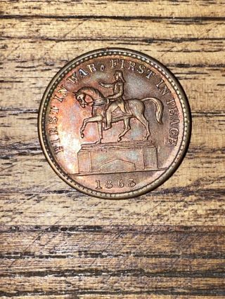 1863 First In War First In Peace Soldier On Horse Patriotic Civil War Token