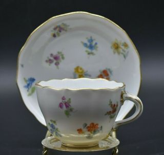 Ambrosius Lamm Dresden German Hand Painted Flowers & Gold Tea Cup And Saucer B