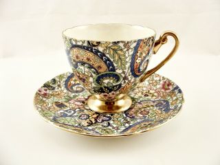Rare Shelley Blue " Paisley " Chintz Teacup And Saucer - England