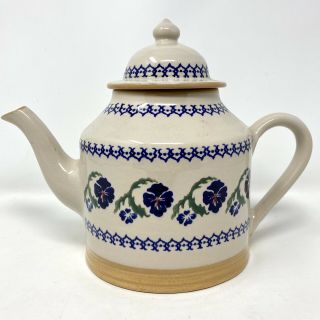 Vintage Nicholas Mosse Ireland Hand Made Blue Pansey Straight Sided Teapot