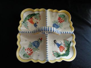 Made In France Signed By H.  B.  Quimper Four Section Divided Tray