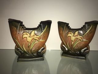 Set Of 2 Vintage Roseville Pottery Zephyr Lily Fan Vases - - 205 - 6