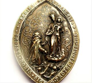 Saint Teresa Of Avila & Our Lady Of Carmel - Big Massive Bronze Antique Art Medal