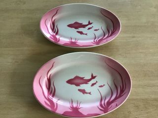 2 Vintage Pink Airbrush Fish Platters Syracuse Oval Platters Airbrush.  99 Start