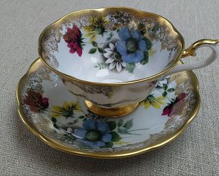 Royal Albert Portrait Series Teacup And Saucer Set Thick Gold Icy Blue