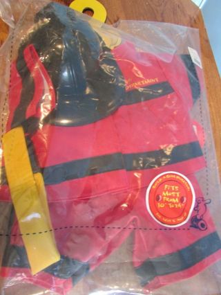 Build A Bear Fire Dept.  Outfit_plastic Cap,  Pants Red Jacket W/hose 10 - 24 "