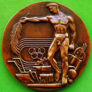 L@@k Olympic Games Nude Man Youth & Sports Award Bronze Medal By Pradeilhes
